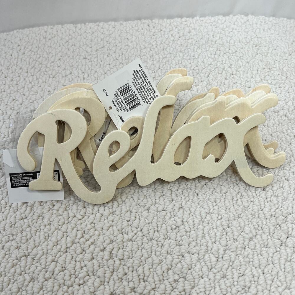 Relax Sign Unfinished Craft Accent 9" x 3" Darice Wood Script Word Lot of 5 Pcs